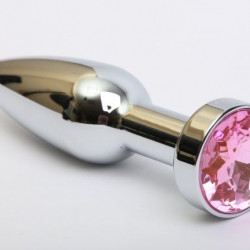 Удлинённая серебристая пробка с розовым кристаллом - 11,2 см.