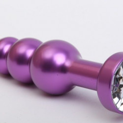 Фиолетовая фигурная анальная ёлочка с прозрачным кристаллом - 11,2 см.